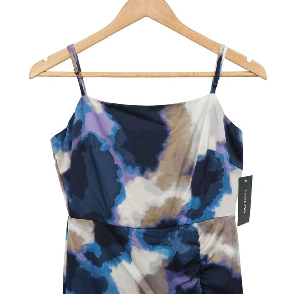 NWT TAYLOR Watercolor Abstract Satin Sleeveless Ruched Midi Dress 6 - Picture 2 of 5